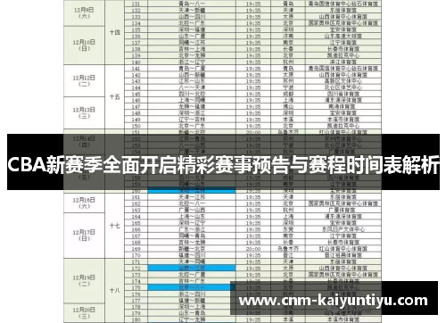 CBA新赛季全面开启精彩赛事预告与赛程时间表解析